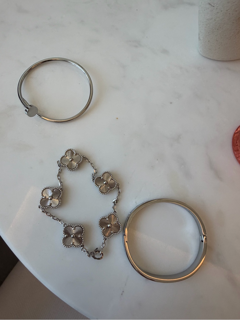 Van Cleef & Arpels insp. Silver Floral Link Bracelet Set